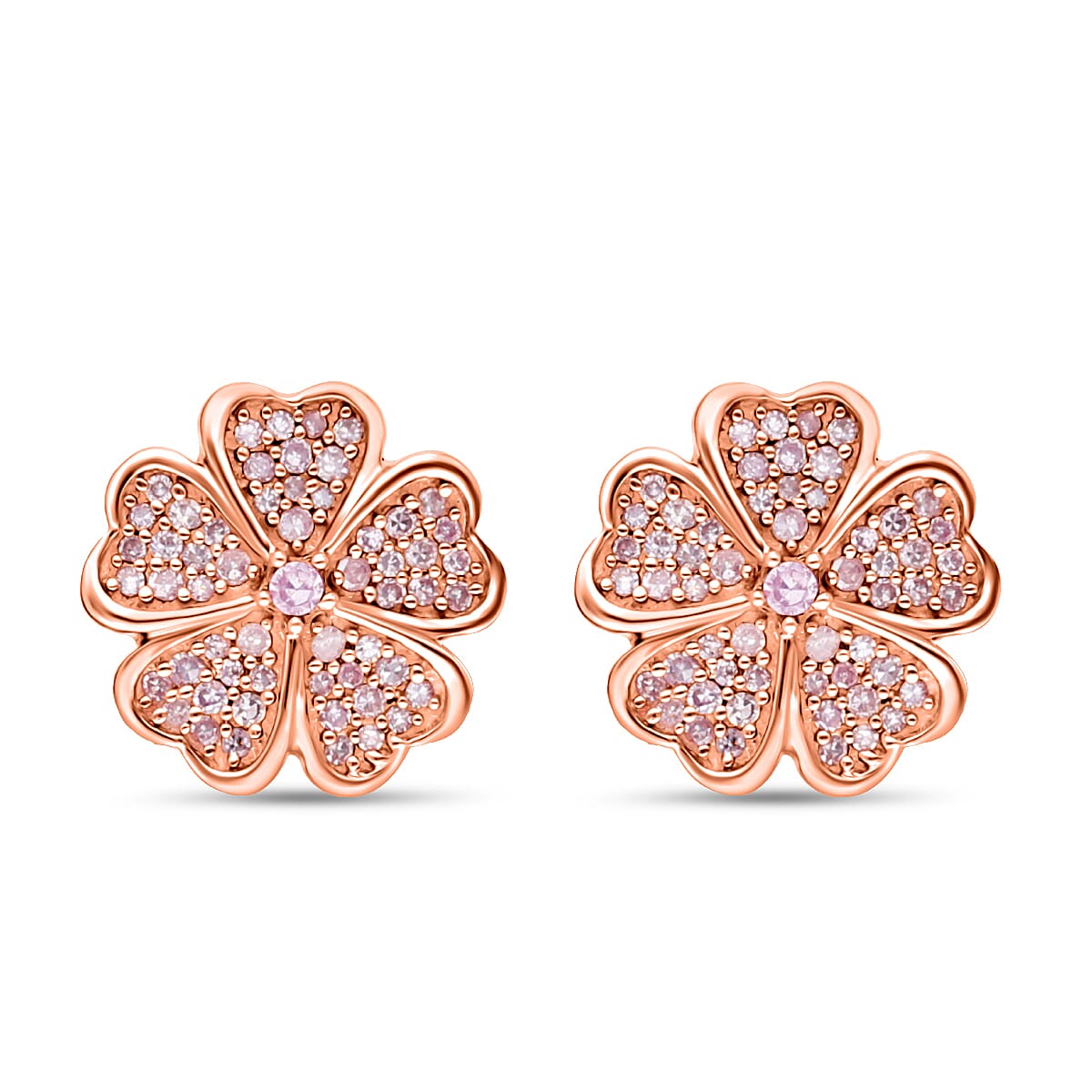 9K Rose Gold SGL Certified Pink Diamond Floral Stud Earrings 0.23 Ct