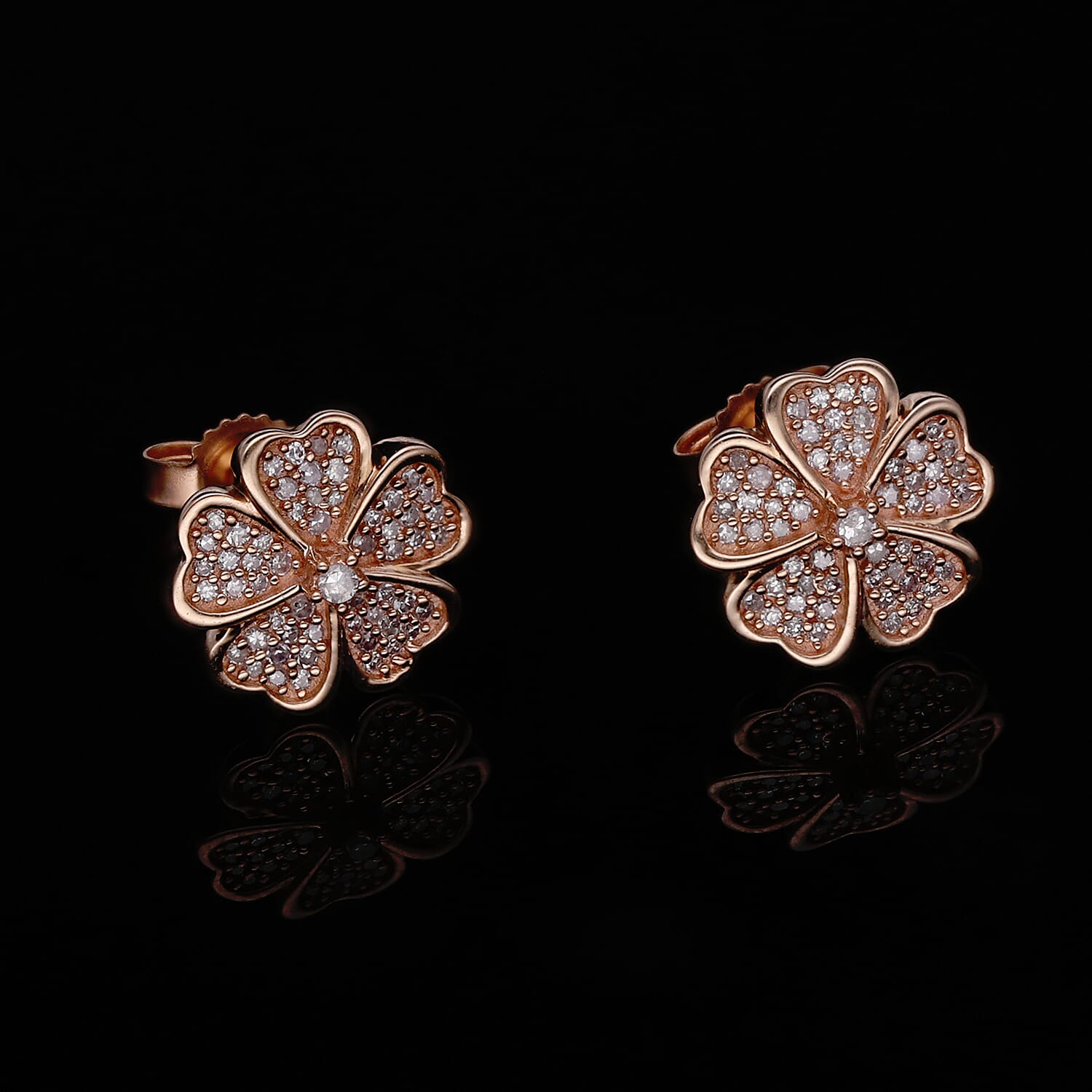 9K Rose Gold SGL Certified Pink Diamond Floral Stud Earrings 0.23 Ct