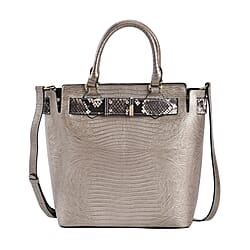 Genuine Leather Snakeskin Pattern Crossbody Bag (Size 26x13x28 cm) - Gold