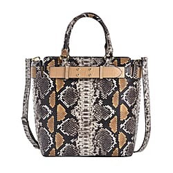 Genuine Leather Snakeskin Pattern Crossbody Bag (Size 26x13x28 cm) - Gold