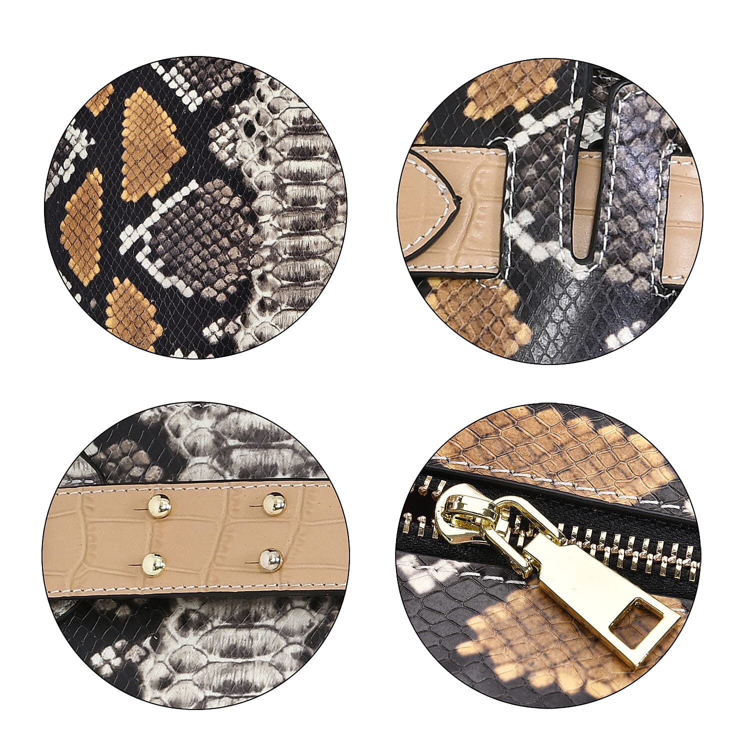 Genuine Leather Snakeskin Crossbody Bag With Handle Drop - Detachable Shoulder Strap (120cm) - Black - Brown