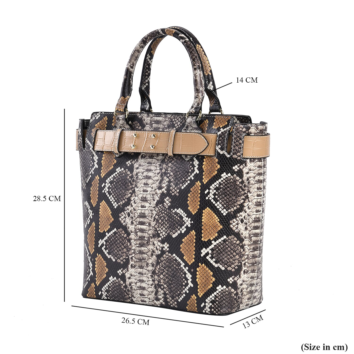 Genuine Leather Snakeskin Crossbody Bag With Handle Drop - Detachable Shoulder Strap (120cm) - Black - Brown