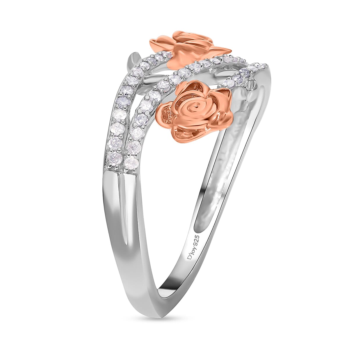 Diamond Ring in Two Tone Plated Sterling Silver 0.20 Ct.