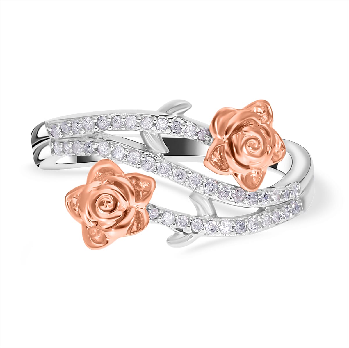 Diamond Ring in Two Tone Plated Sterling Silver 0.20 Ct.