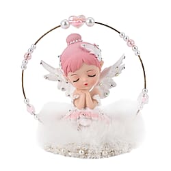Aesthetic Sleeping Angel With Wings Tabletop Decoration (Size 14x13x10 cm) - Pink and White