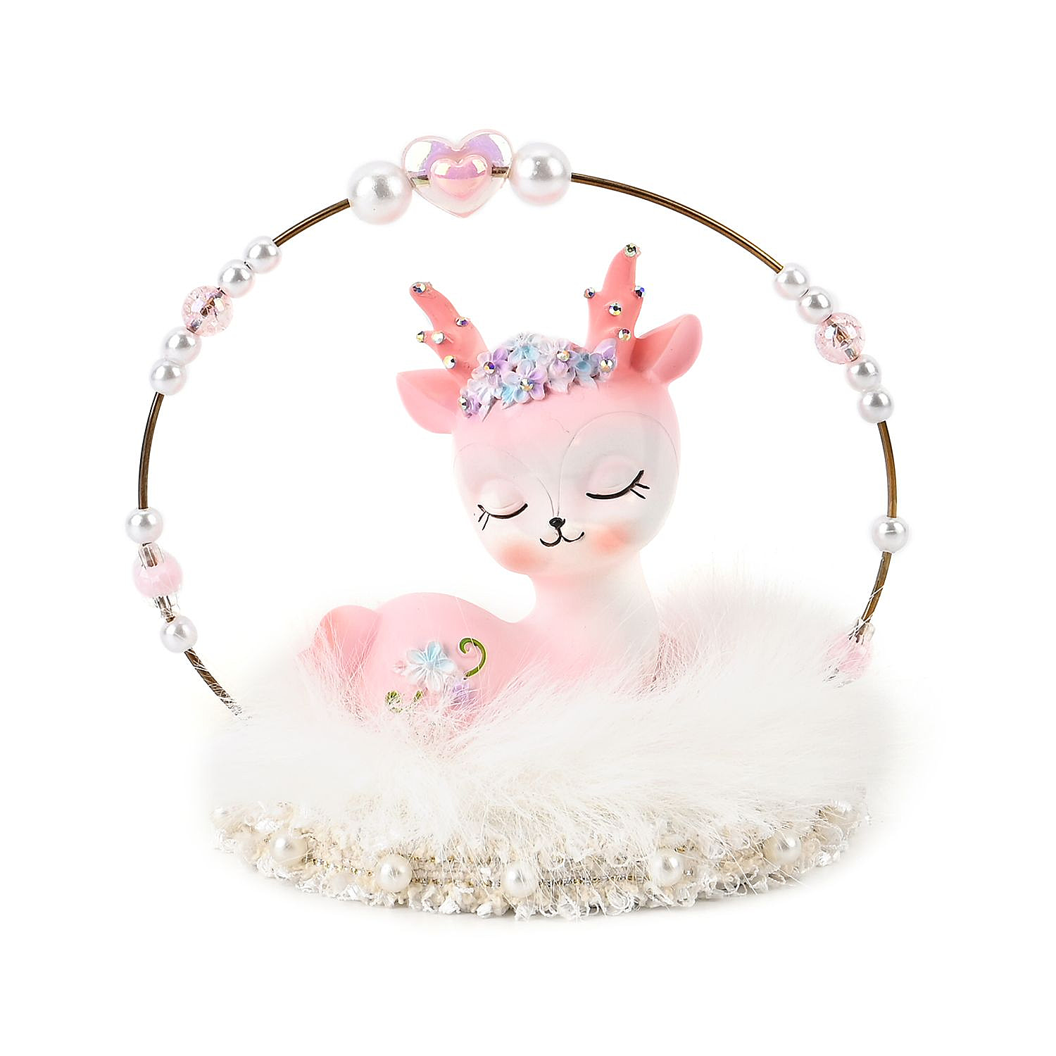 Aesthetic Sleeping Deer Tabletop Decoration (Size 12x12x10 cm) - Pink & White