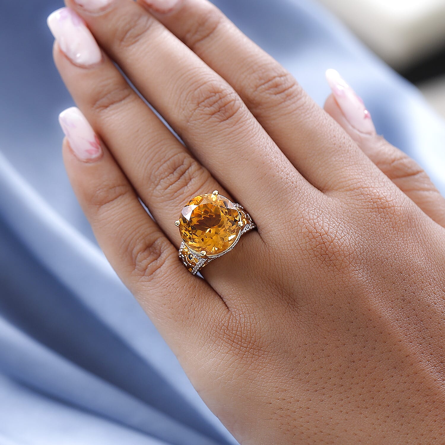 GP Celestial Dream Collection (Hanabi Cut) - Citrine & Natural Zircon Ring in Two Tone Plating Sterling Silver 13.21 Ct, Silver Wt. 5.5 Gms.
