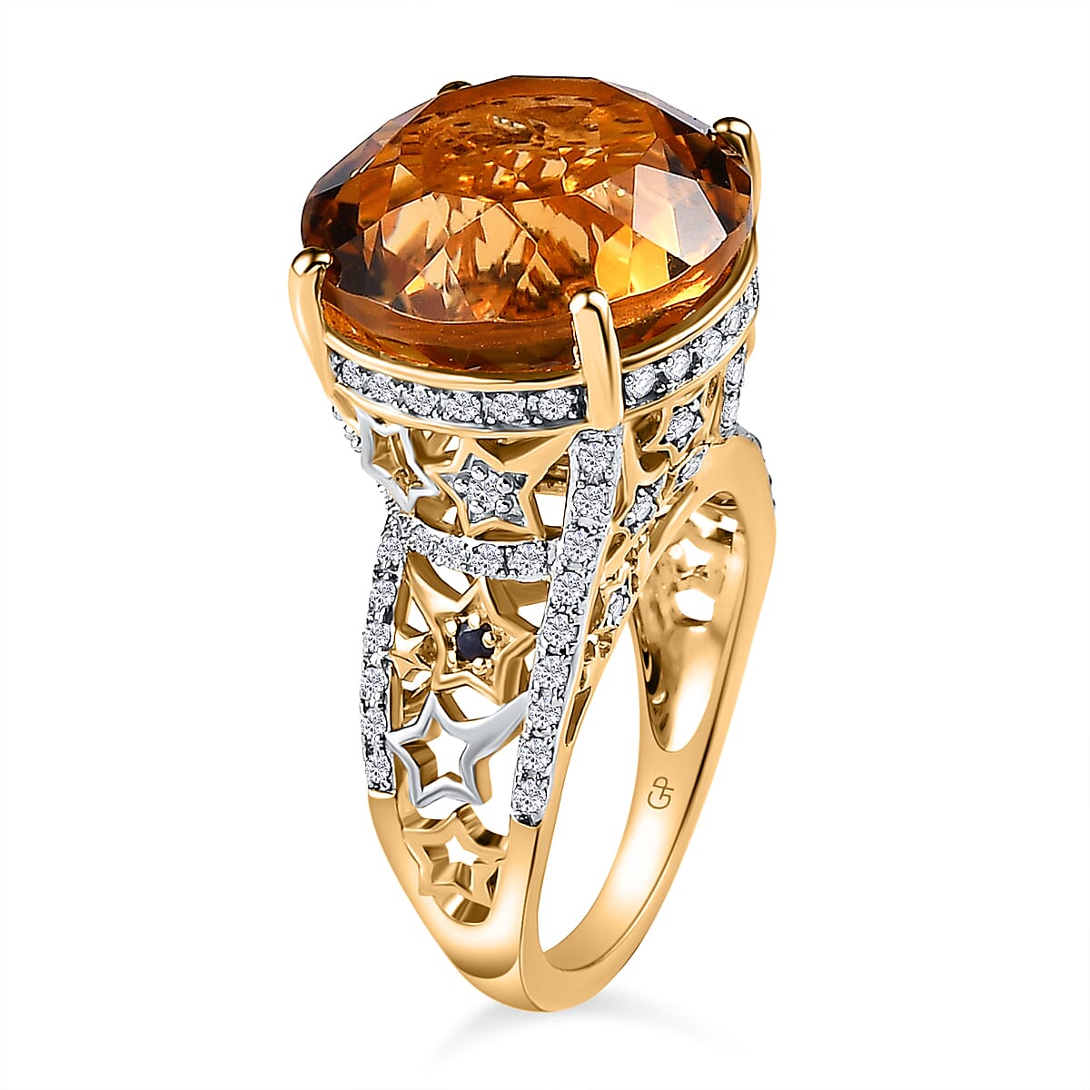 GP Celestial Dream Collection (Hanabi Cut) - Citrine & Natural Zircon Ring in Two Tone Plating Sterling Silver 13.21 Ct, Silver Wt. 5.5 Gms.