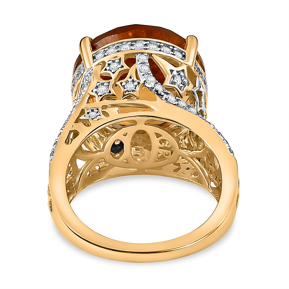GP Celestial Dream Collection (Hanabi Cut) - Citrine & Natural Zircon Ring in Two Tone Plating Sterling Silver 13.21 Ct, Silver Wt. 5.5 Gms.