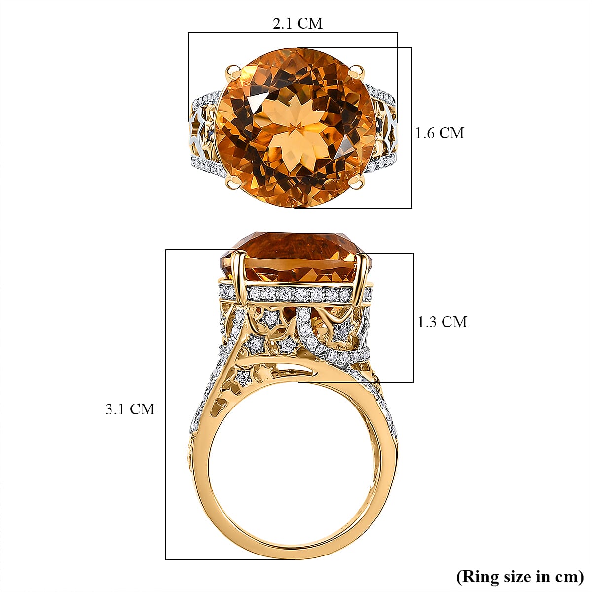 GP Celestial Dream Collection (Hanabi Cut) - Citrine & Natural Zircon Ring in Two Tone Plating Sterling Silver 13.21 Ct, Silver Wt. 5.5 Gms.