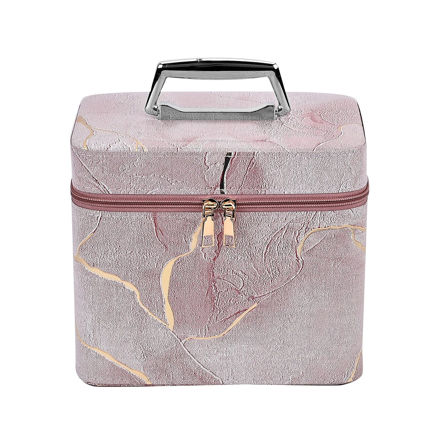 Set of 2 Marble Pattern Makeup Boxes (Size Large & Small) - Pink & Gold