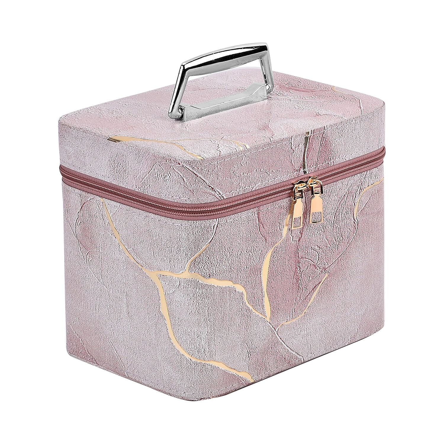 Set of 2 Marble Pattern Makeup Boxes (Size Large & Small) - Pink & Gold