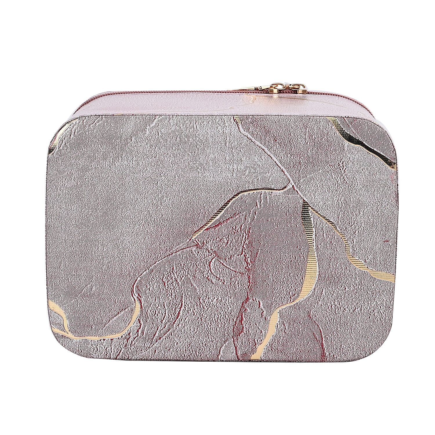 Set of 2 Marble Pattern Makeup Boxes (Size Large & Small) - Pink & Gold