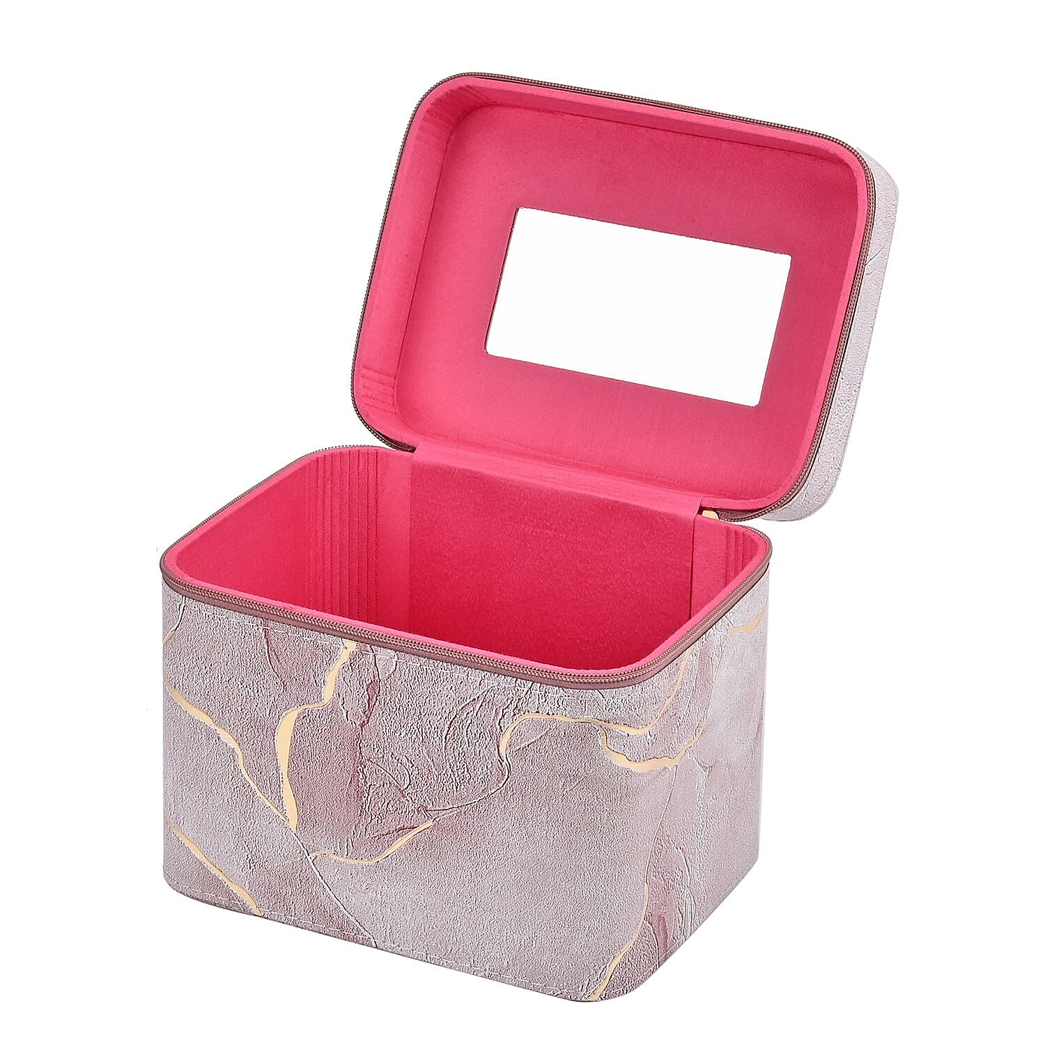 Set of 2 Marble Pattern Makeup Boxes (Size Large & Small) - Pink & Gold