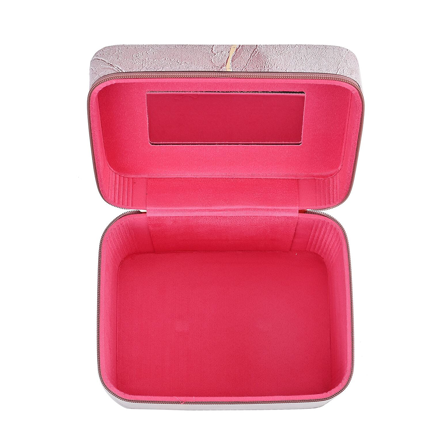 Set of 2 Marble Pattern Makeup Boxes (Size Large & Small) - Pink & Gold