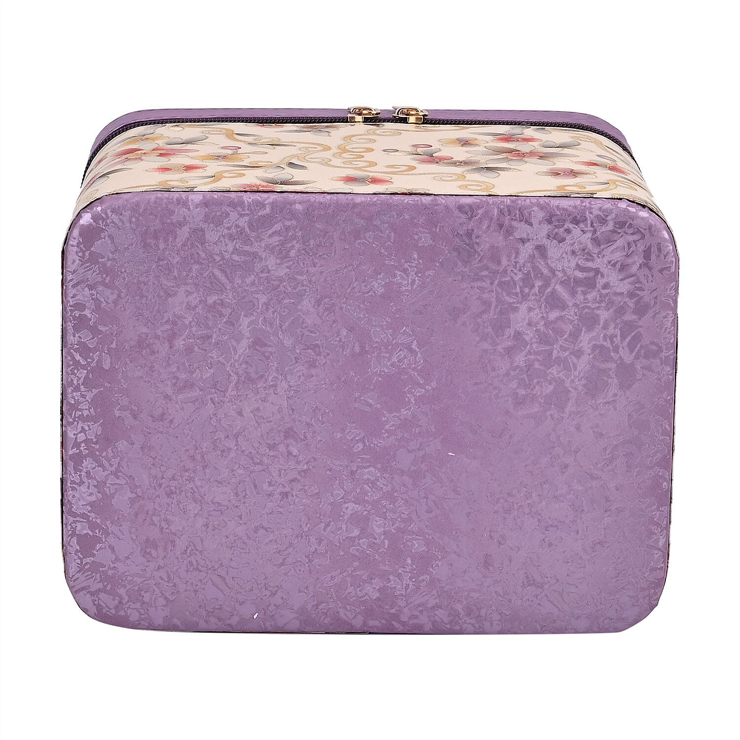 Set of 2 Floral Pattern Makeup Boxes (Size Large - Small)  - Purple - Cream