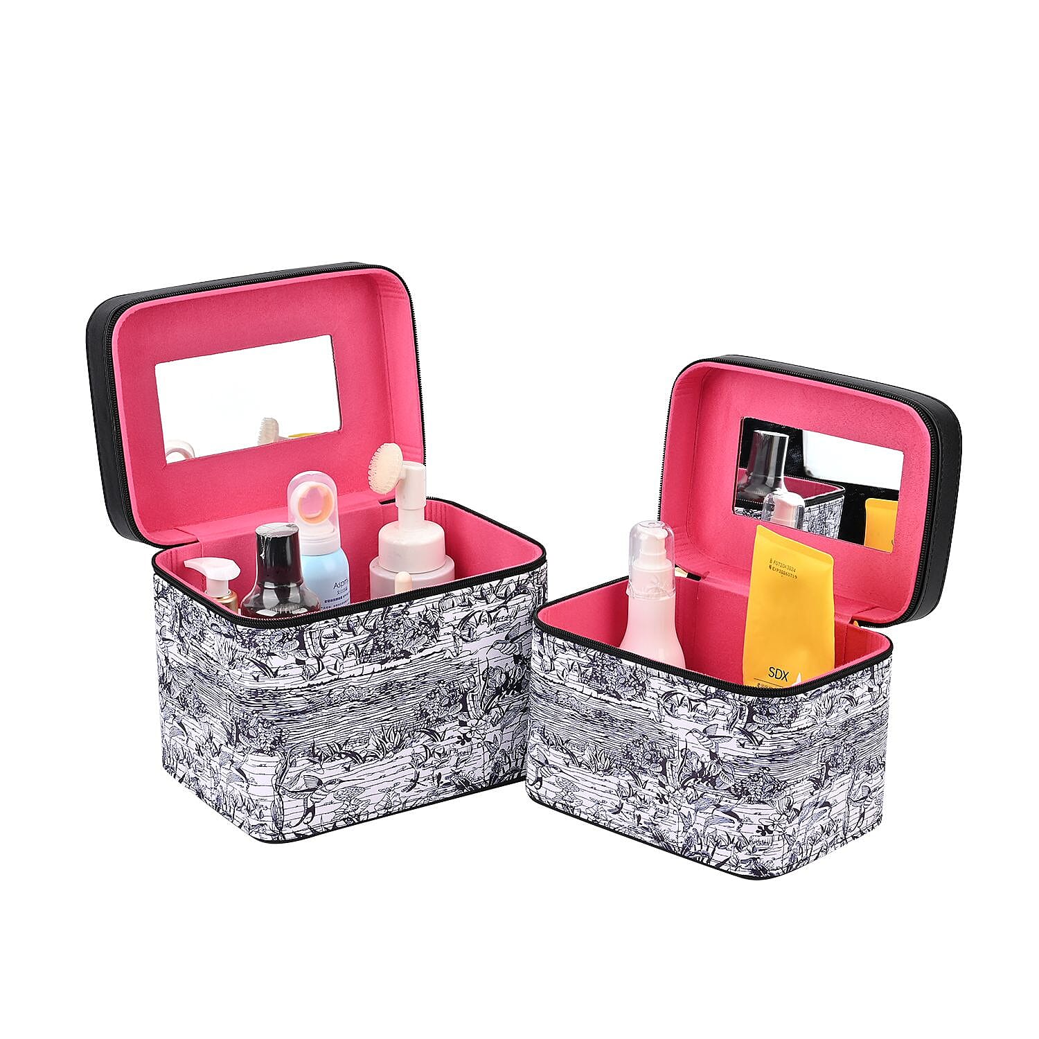 Set of 2 Abstract Pattern Makeup Boxes (Size Large - Small)  - Black - Purple