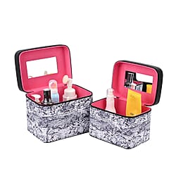 Set of 2 Marble Pattern Makeup Boxes (Size Large - Small) - Pink - Gold