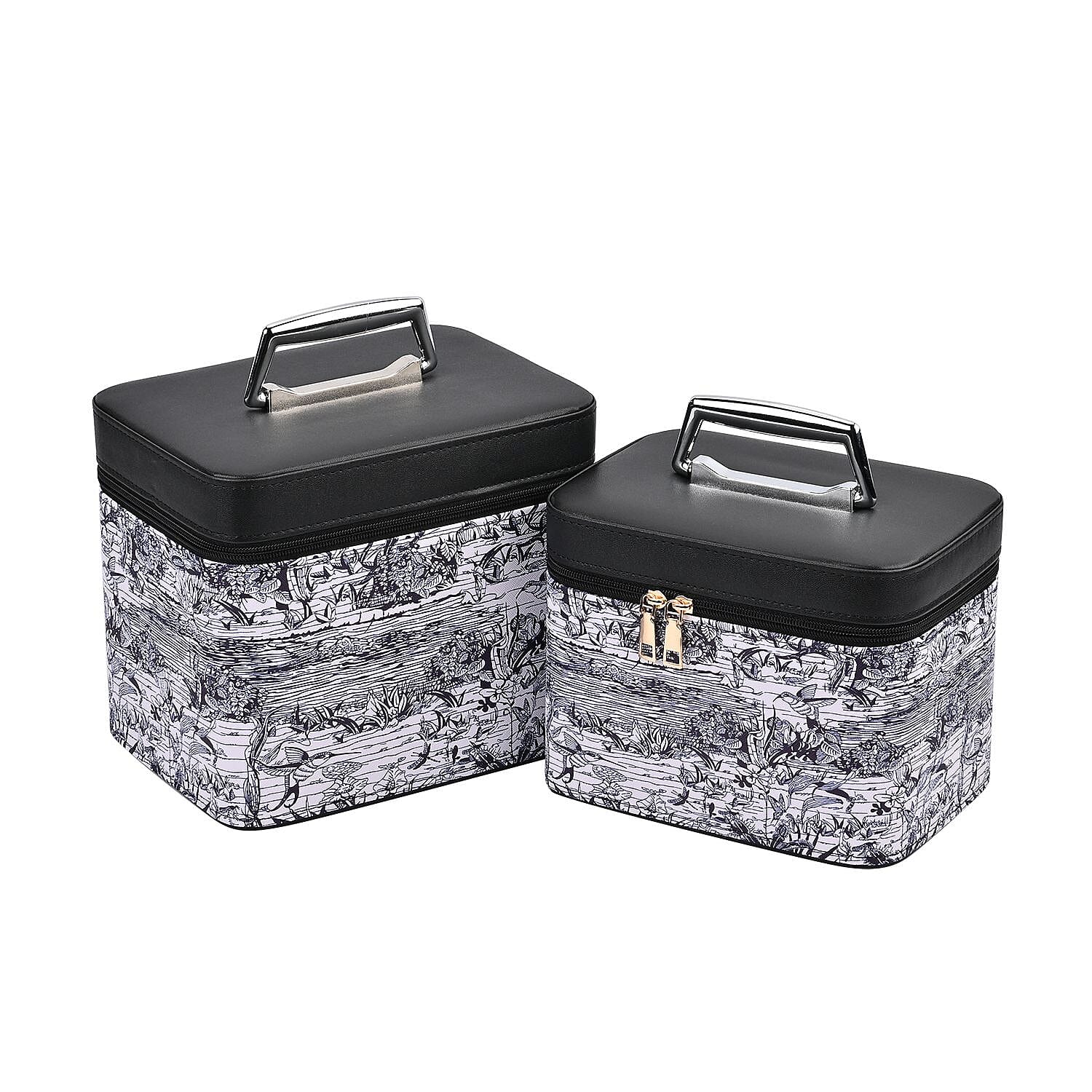 Set of 2 Abstract Pattern Makeup Boxes (Size Large - Small)  - Black - Purple