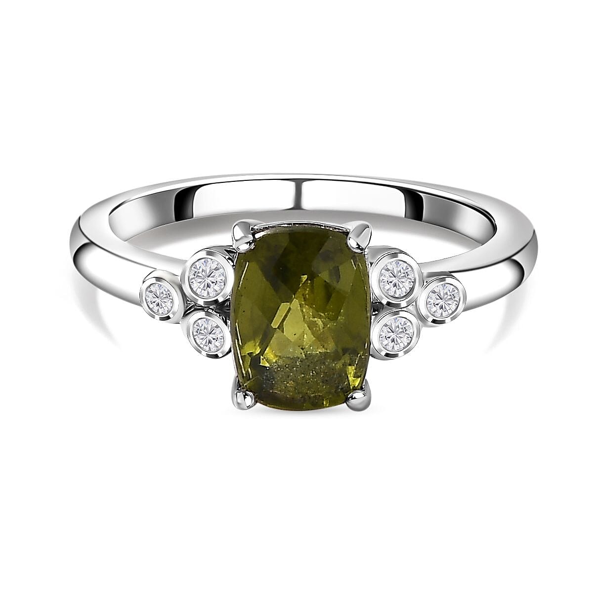 Rare Vesuvianite and Natural Zircon Ring in Platinum Overlay Sterling Silver 1.53 Ct