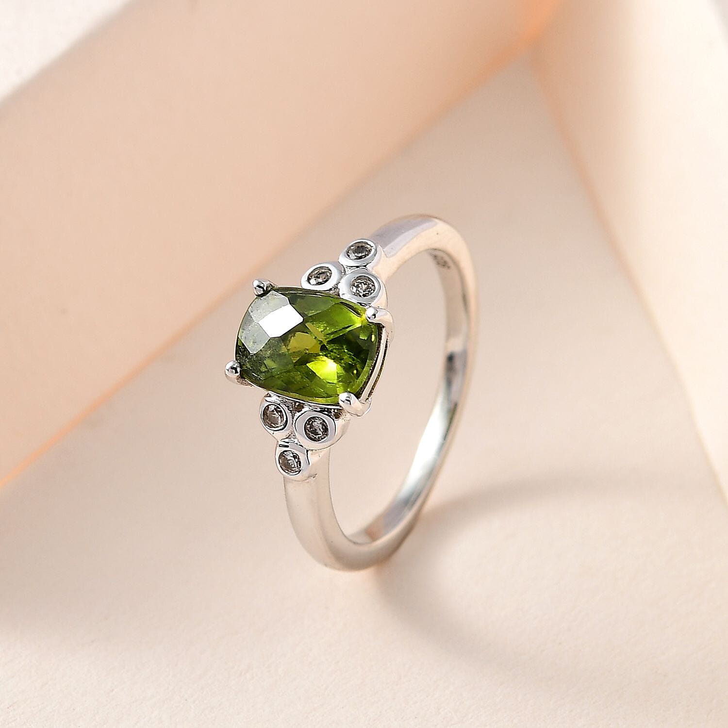 Rare Vesuvianite and Natural Zircon Ring in Platinum Overlay Sterling Silver 1.53 Ct