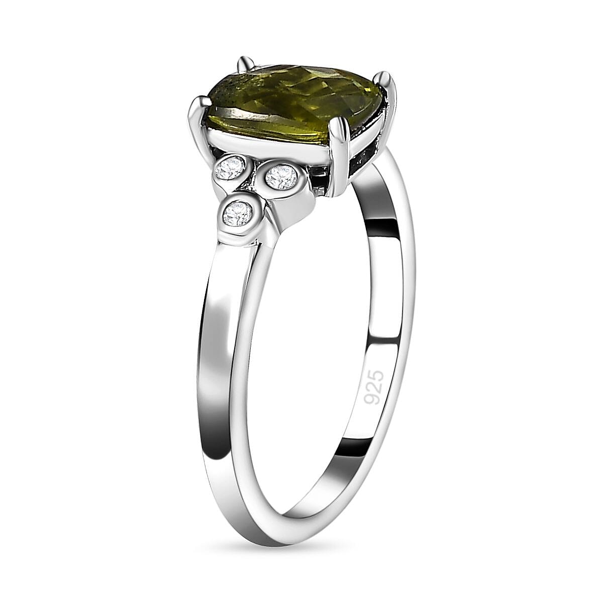 Rare Vesuvianite and Natural Zircon Ring in Platinum Overlay Sterling Silver 1.53 Ct