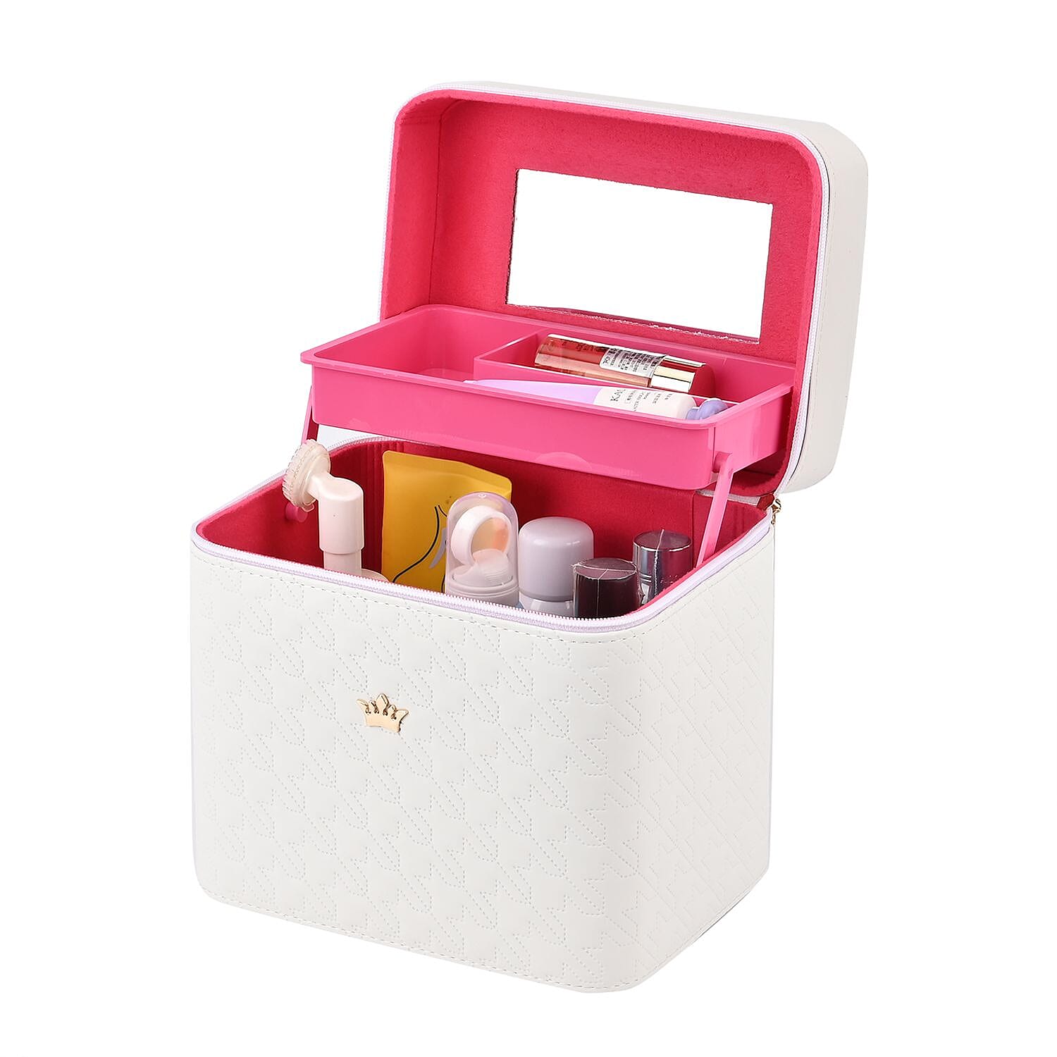 Dot Embossed Pattern Leatherette 2-Layer Makeup Box (Size 24x24x18 cm) - Gradient Blue, Green & Purple