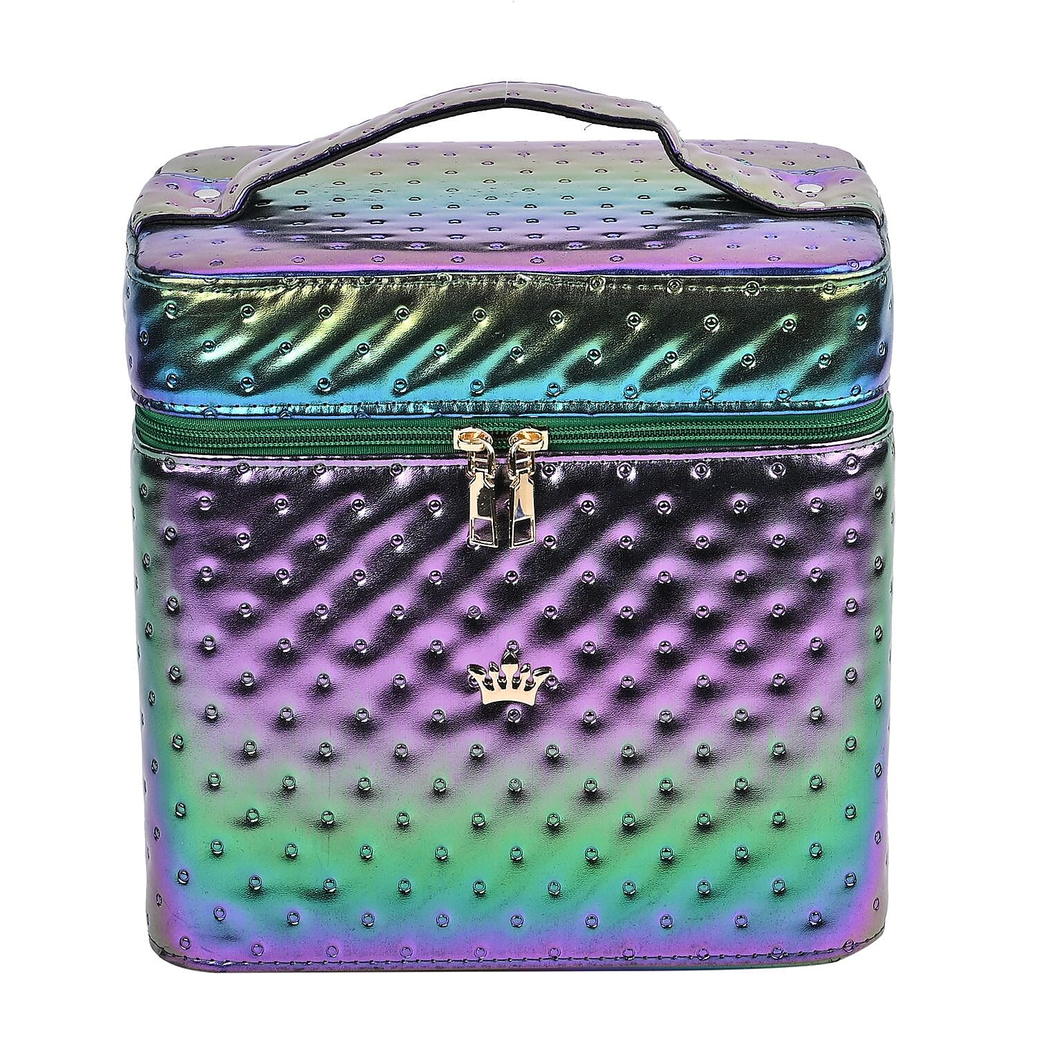 Dot Embossed Pattern Leatherette 2-Layer Makeup Box (Size 24x24x18 cm) - Gradient Blue, Green - Purple