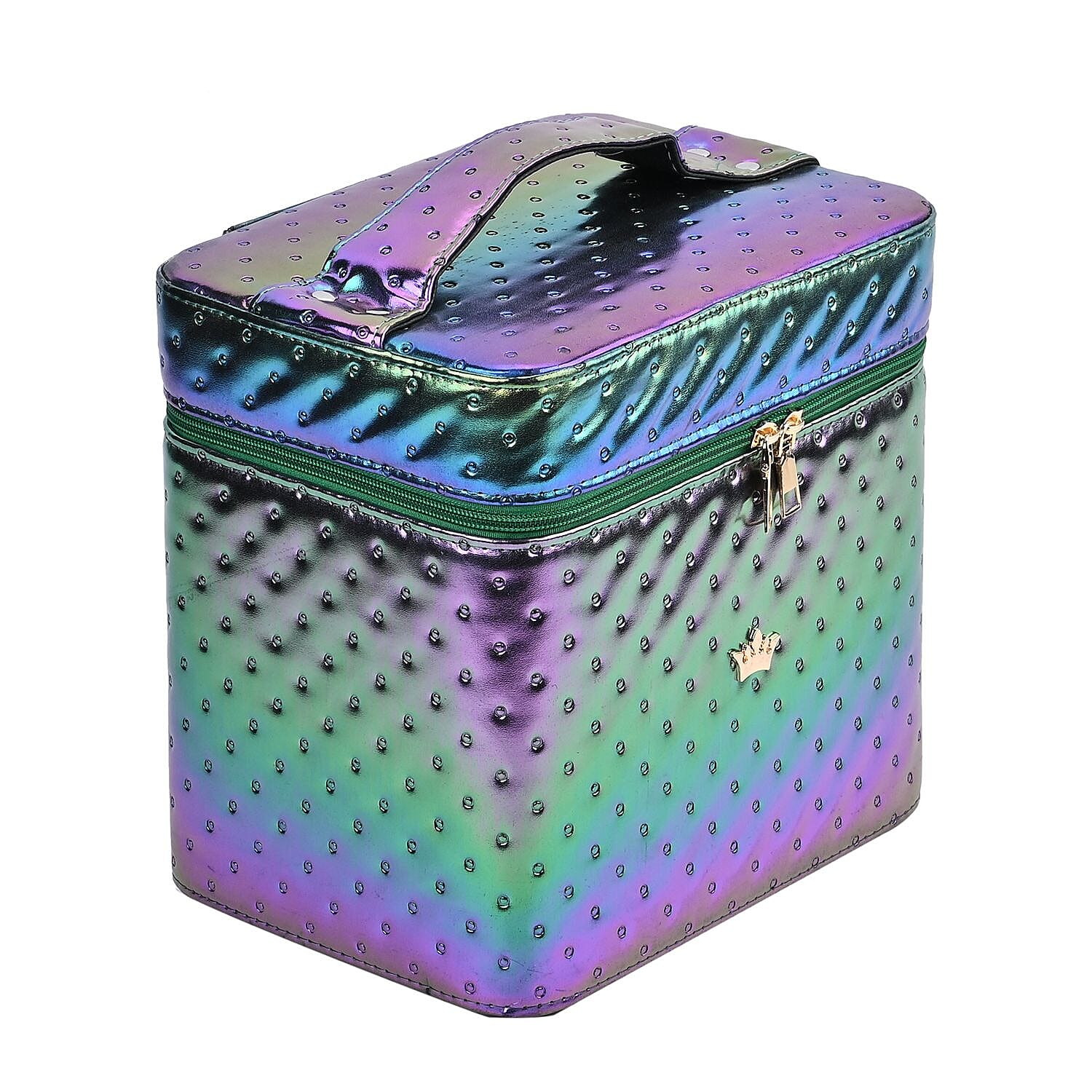 Dot Embossed Pattern Leatherette 2-Layer Makeup Box (Size 24x24x18 cm) - Gradient Blue, Green - Purple