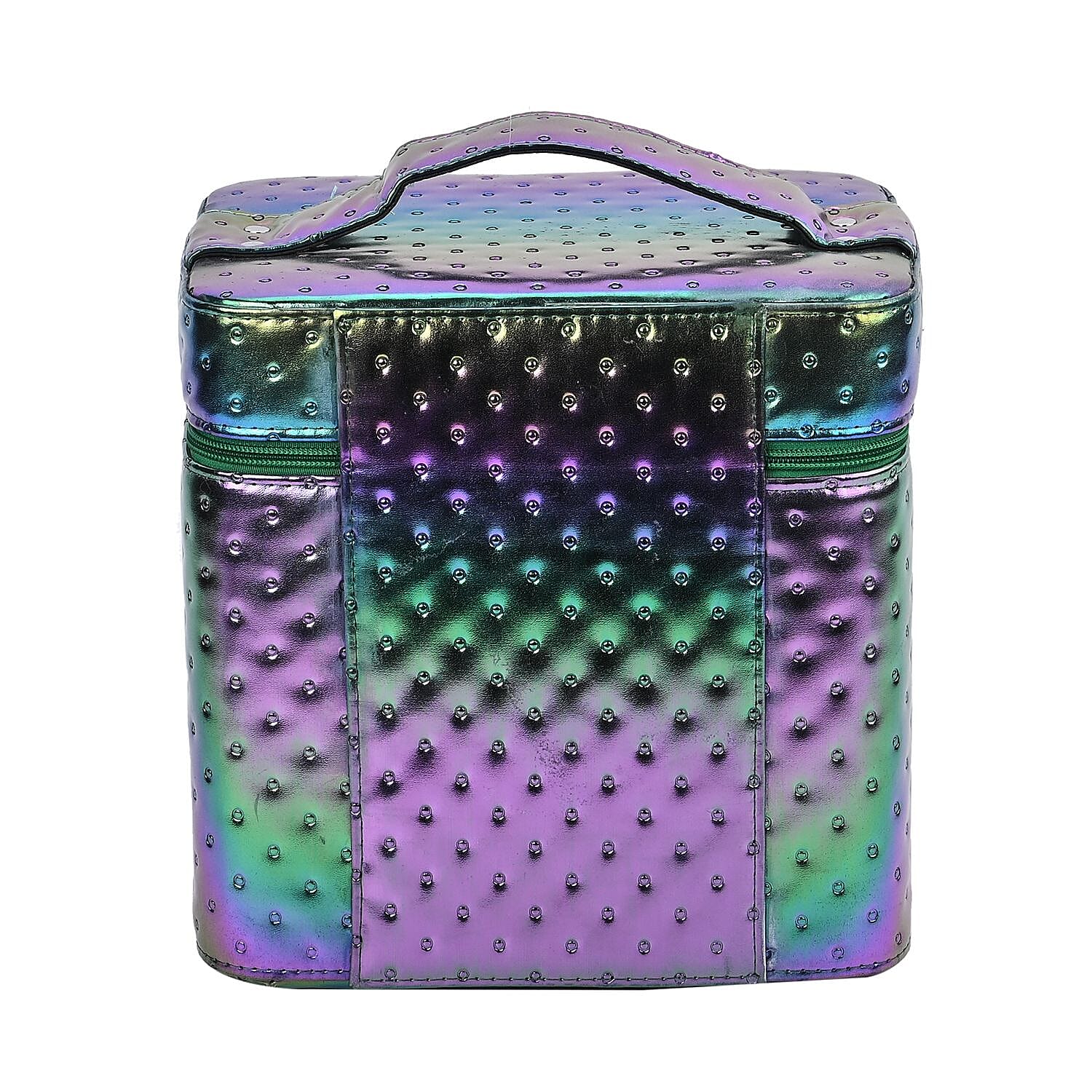 Dot Embossed Pattern Leatherette 2-Layer Makeup Box (Size 24x24x18 cm) - Gradient Blue, Green - Purple