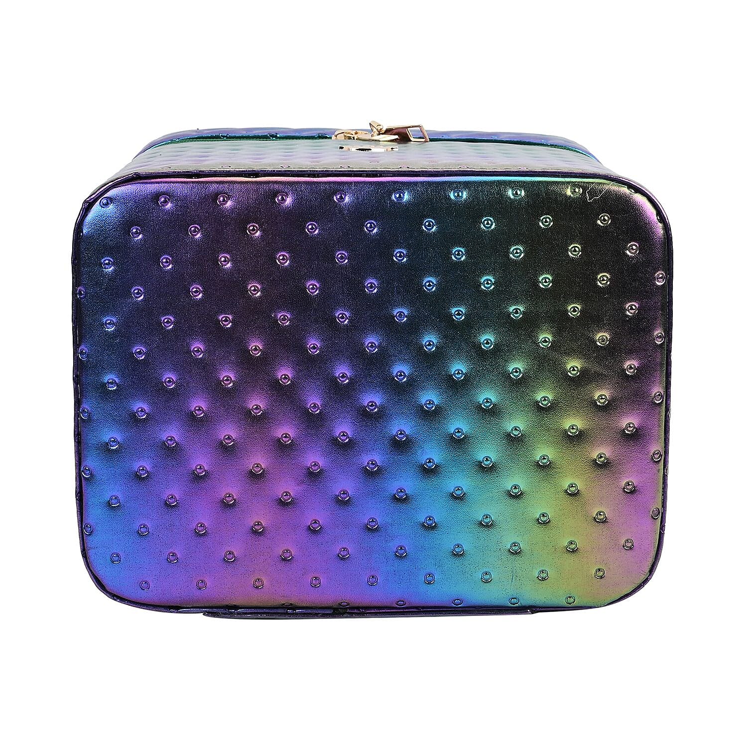 Dot Embossed Pattern Leatherette 2-Layer Makeup Box (Size 24x24x18 cm) - Gradient Blue, Green - Purple