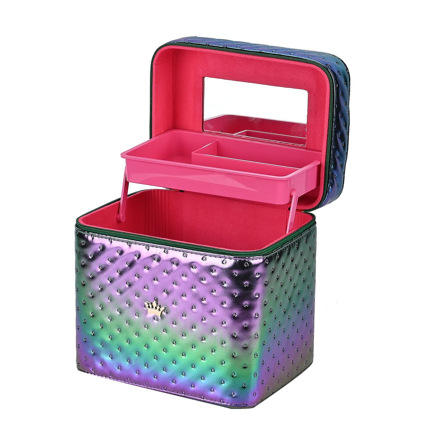 Dot Embossed Pattern Leatherette 2-Layer Makeup Box (Size 24x24x18 cm) - Gradient Blue, Green - Purple