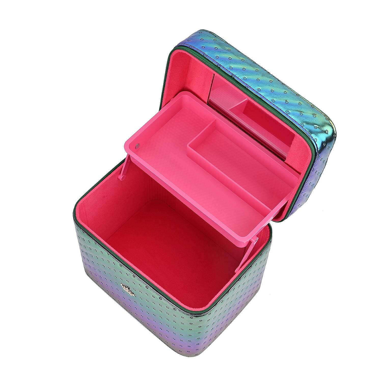 Dot Embossed Pattern Leatherette 2-Layer Makeup Box (Size 24x24x18 cm) - Gradient Blue, Green - Purple