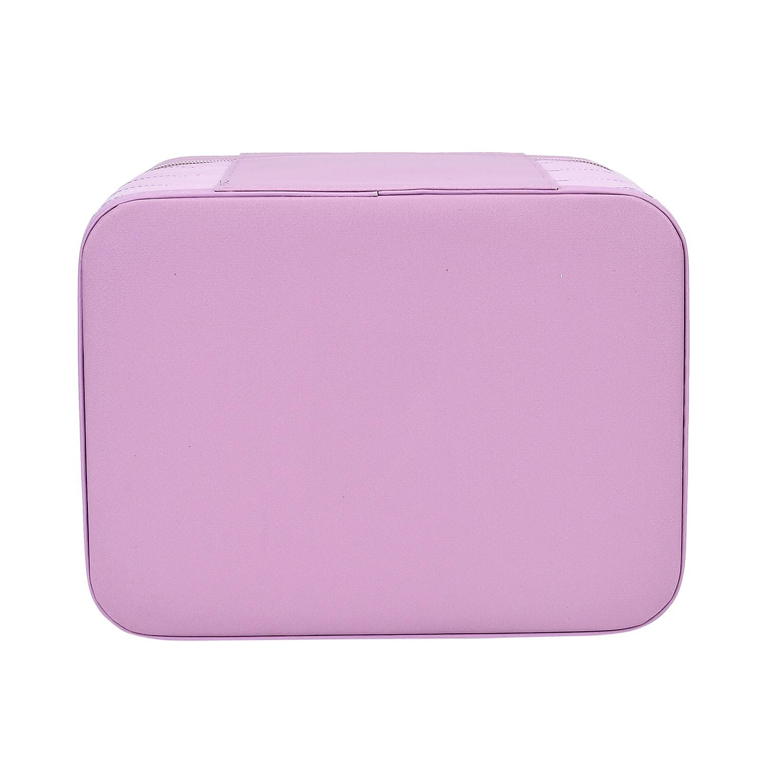 Quilted Checker - Flower Pattern Leatherette 2-Layer Makeup Box (Size 24x24x18 cm) - Purple