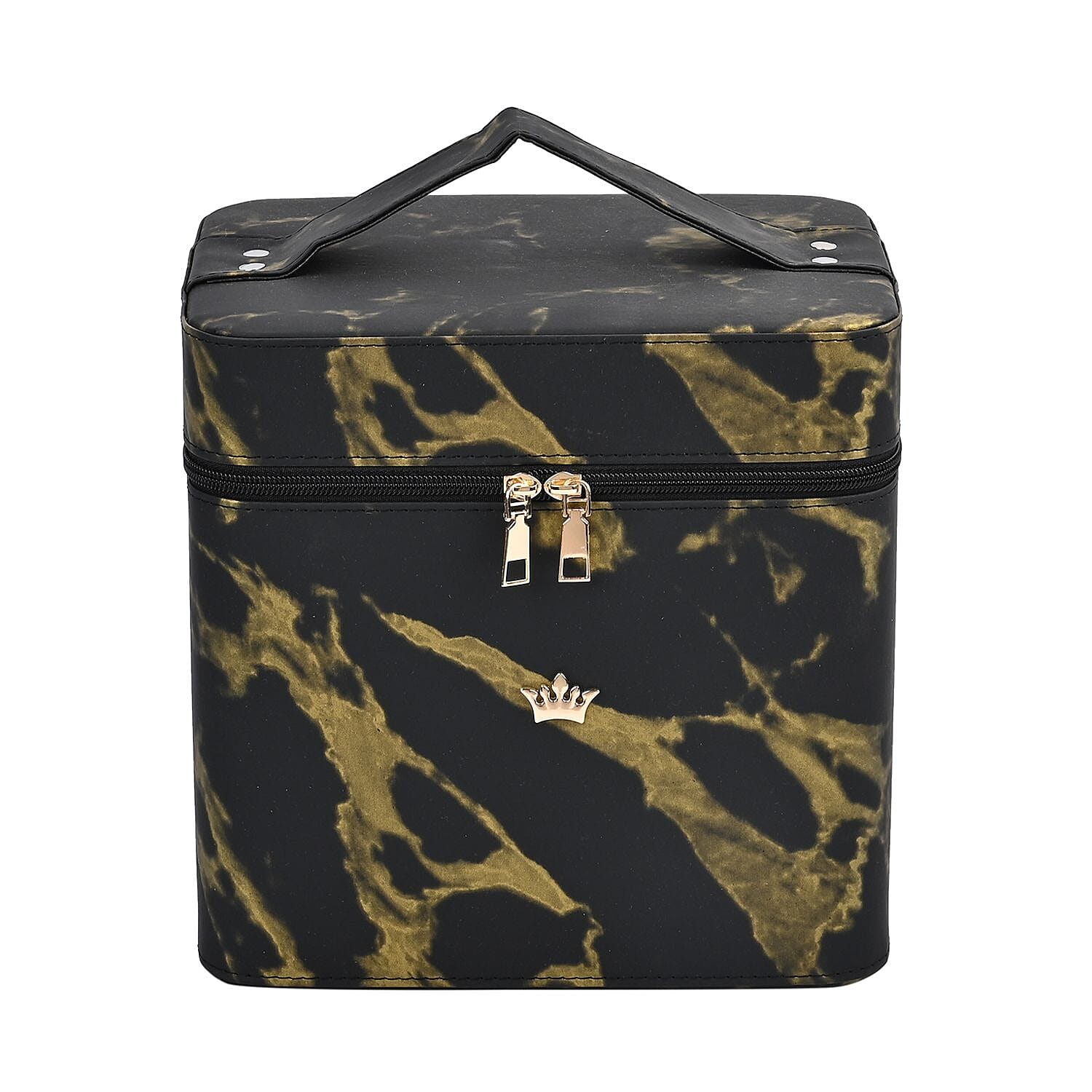 Marble Pattern Leatherette 2-Layer Makeup Box (Size 24x24x18 cm) - Black