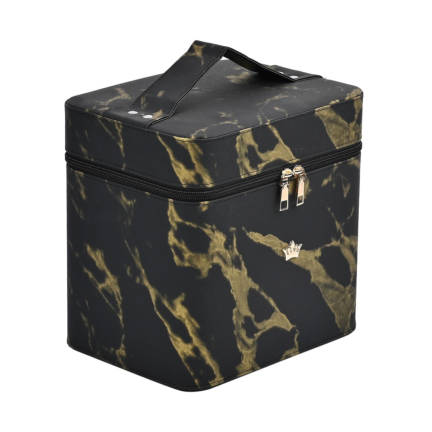 Marble Pattern Leatherette 2-Layer Makeup Box (Size 24x24x18 cm) - Black