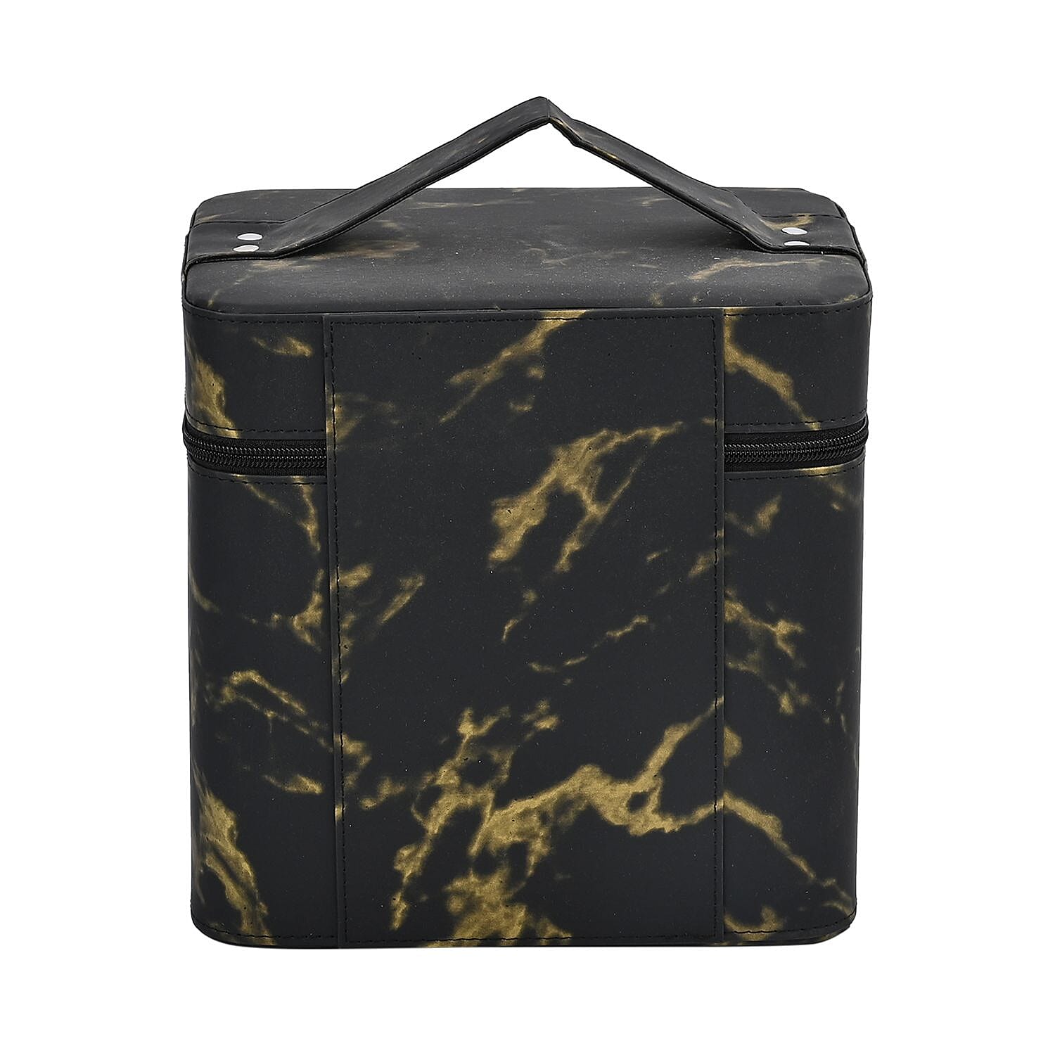 Marble Pattern Leatherette 2-Layer Makeup Box (Size 24x24x18 cm) - Black