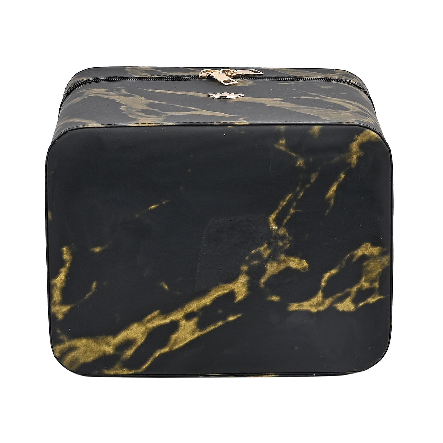 Marble Pattern Leatherette 2-Layer Makeup Box (Size 24x24x18 cm) - Black