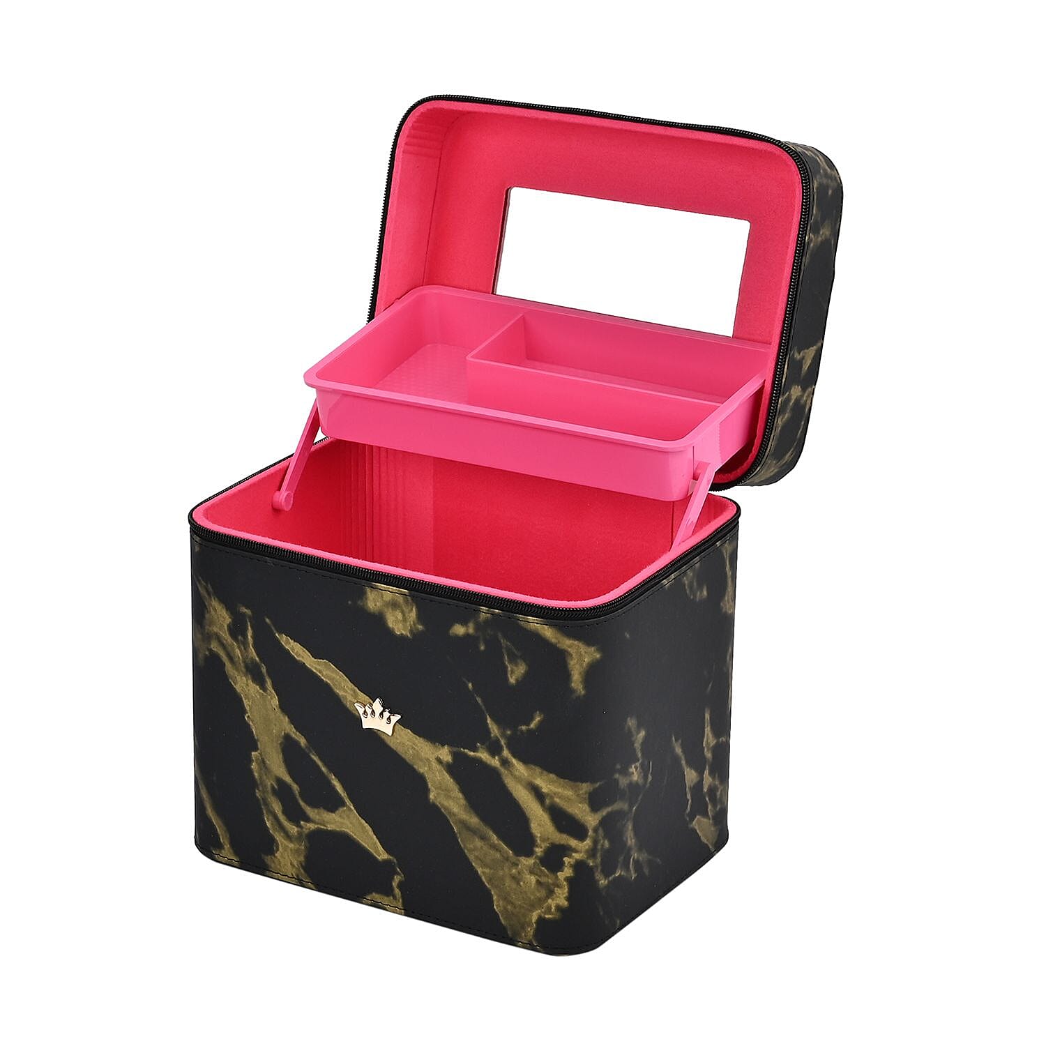 Marble Pattern Leatherette 2-Layer Makeup Box (Size 24x24x18 cm) - Black