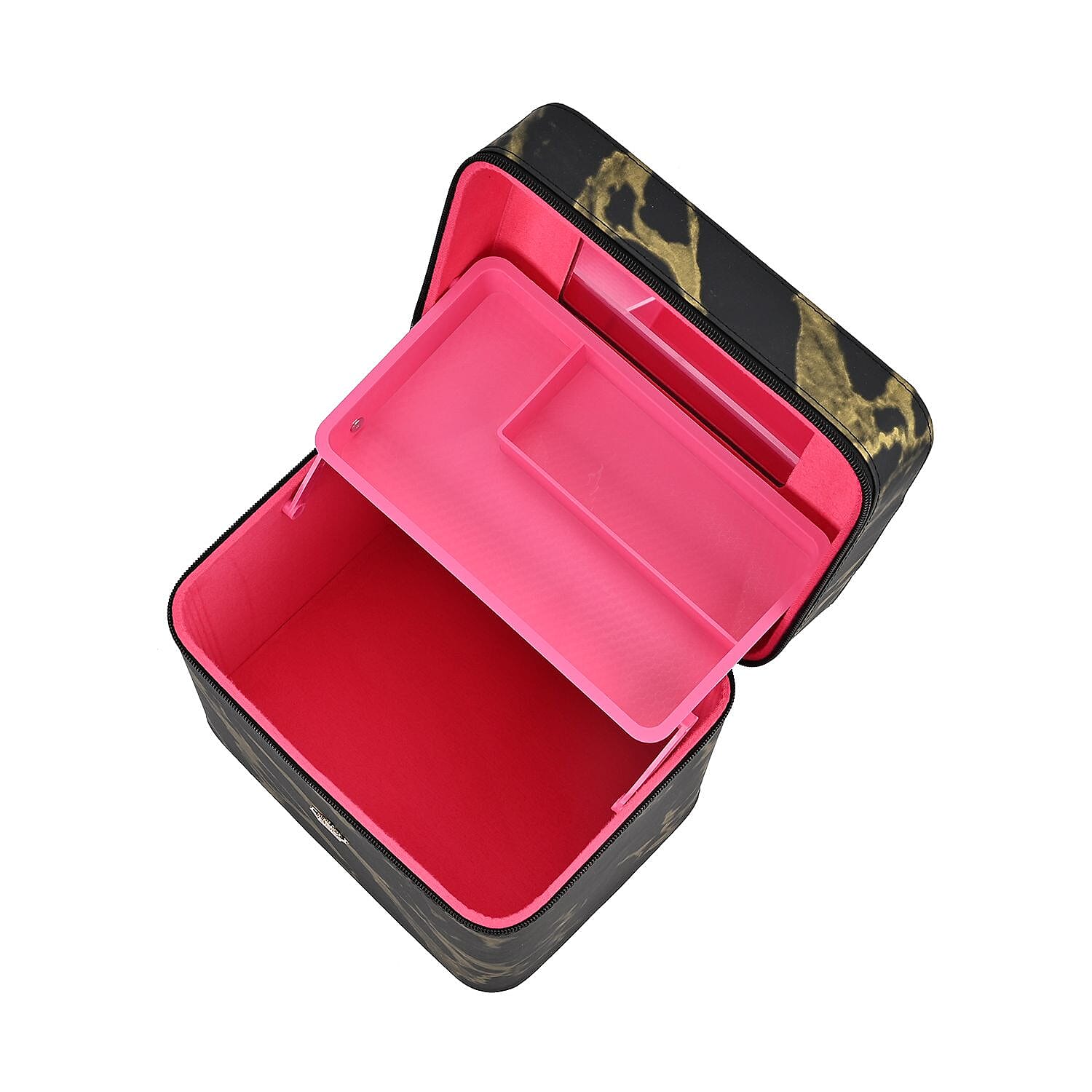 Marble Pattern Leatherette 2-Layer Makeup Box (Size 24x24x18 cm) - Black