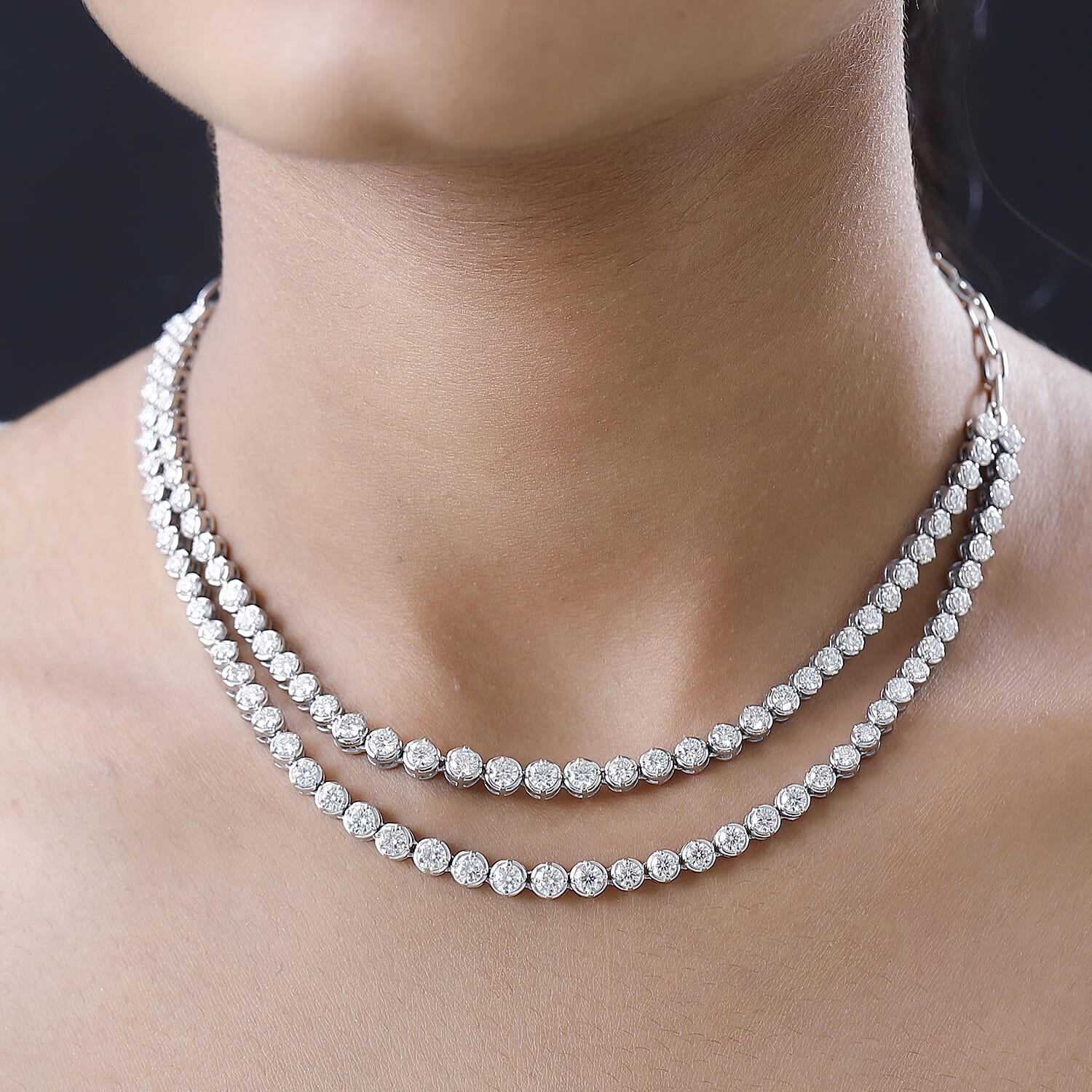 Moissanite  Fancy Necklace (Size - 20) in Platinum Overlay Sterling Silver 11.54 ct,  Silver Wt. 26 Gms  13.734  Ct.