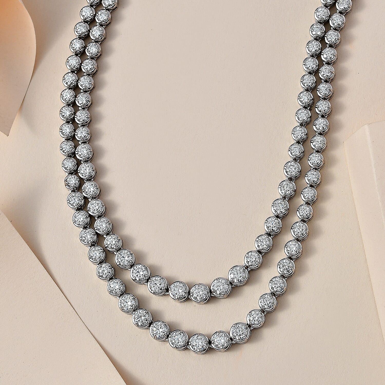 Moissanite  Fancy Necklace (Size - 20) in Platinum Overlay Sterling Silver 11.54 ct,  Silver Wt. 26 Gms  13.734  Ct.