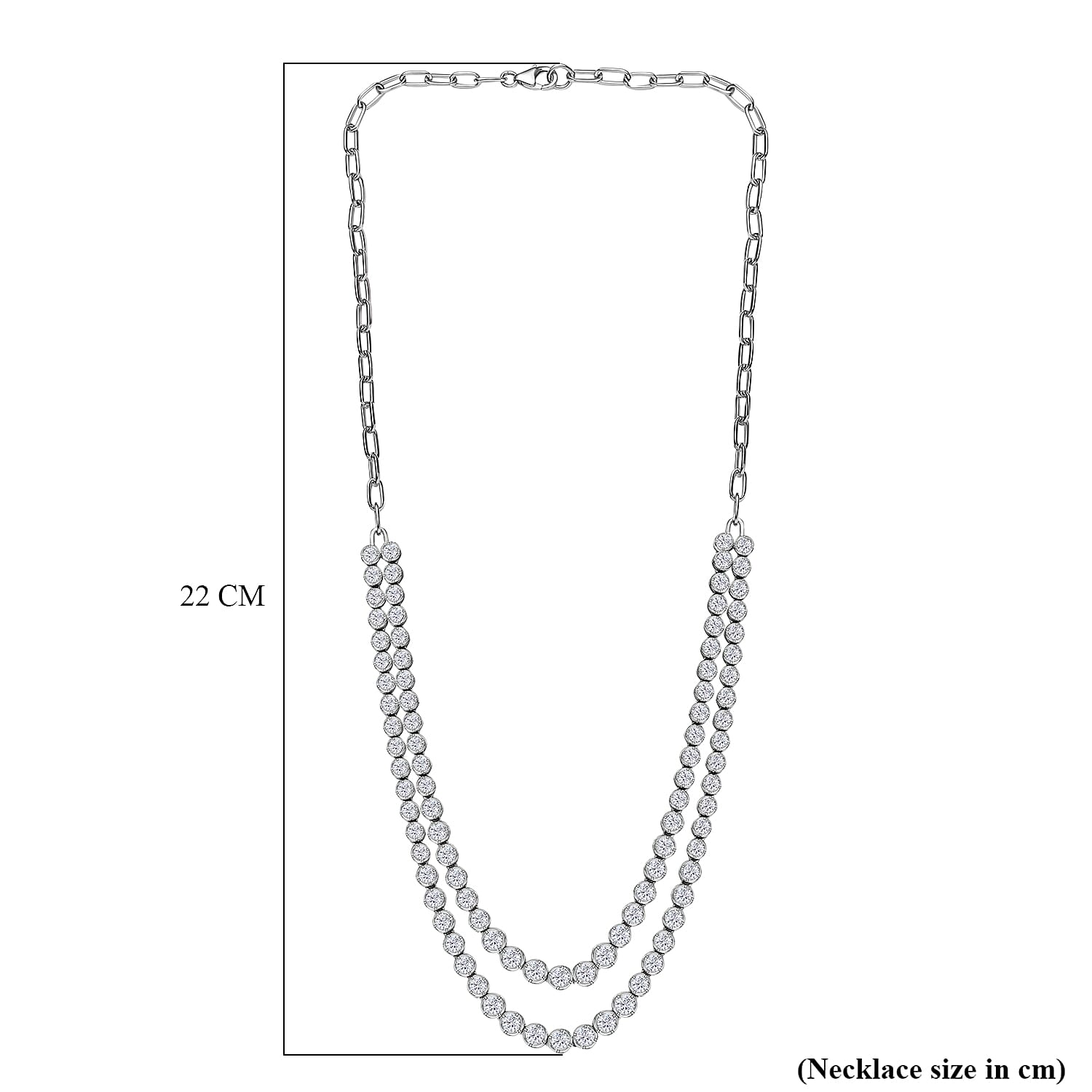 Moissanite  Fancy Necklace (Size - 20) in Platinum Overlay Sterling Silver 11.54 ct,  Silver Wt. 26 Gms  13.734  Ct.