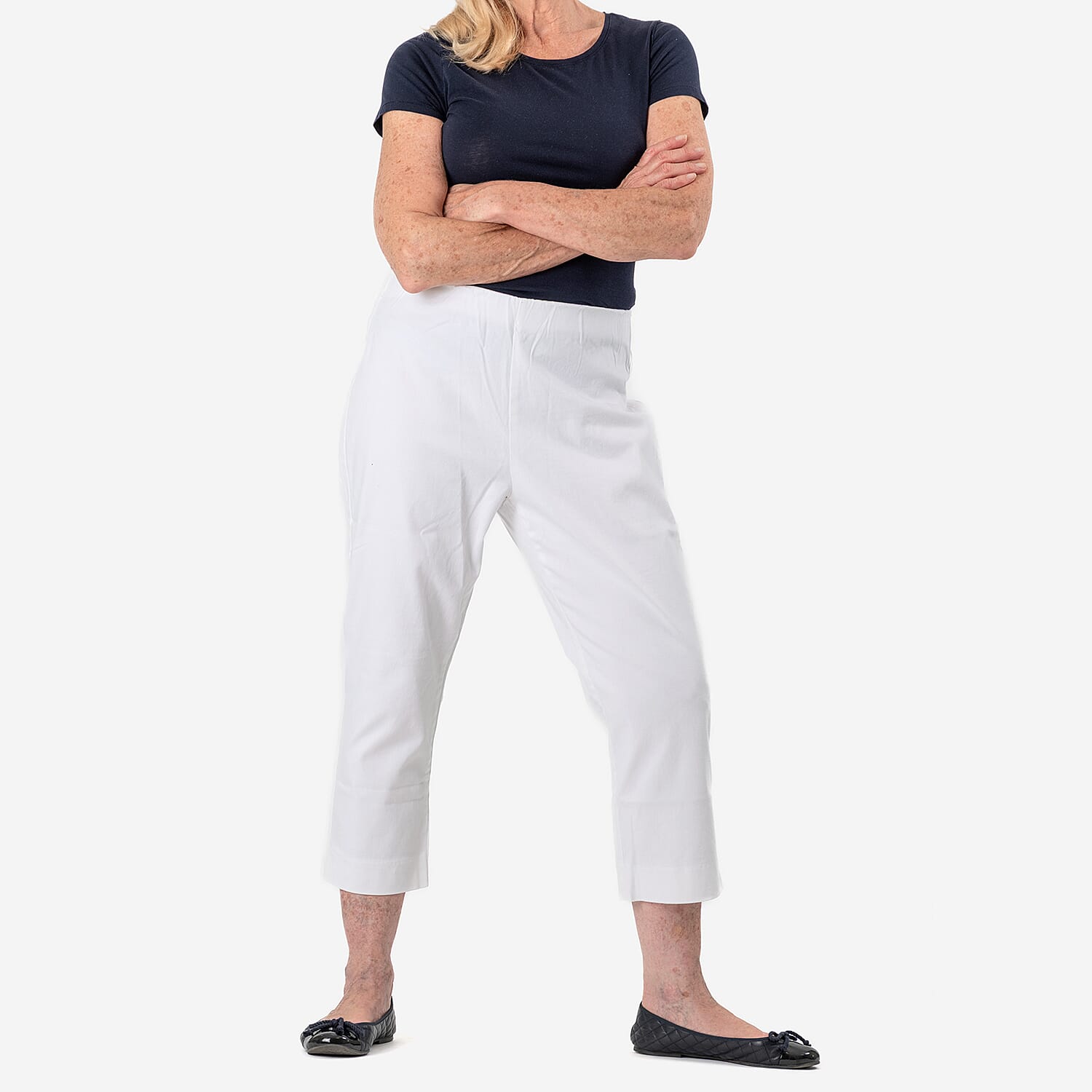 Tamsy White Stretch Twill Capri Jeans for Women - Cropped Fit (Size 14) White