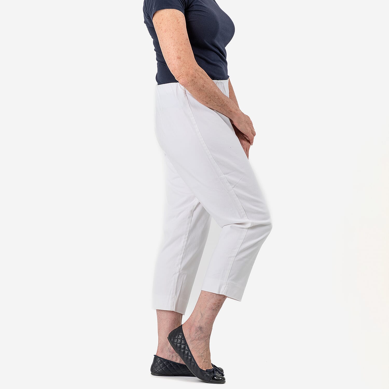 Tamsy White Stretch Twill Capri Jeans for Women - Cropped Fit (Size 14) White