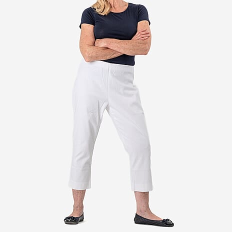 Tamsy White Stretch Twill Capri Jeans for Women - Cropped Fit (Size 16) -  White