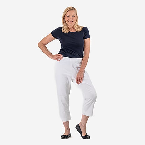 Tamsy White Stretch Twill Capri Jeans for Women - Cropped Fit (Size 16) -  White
