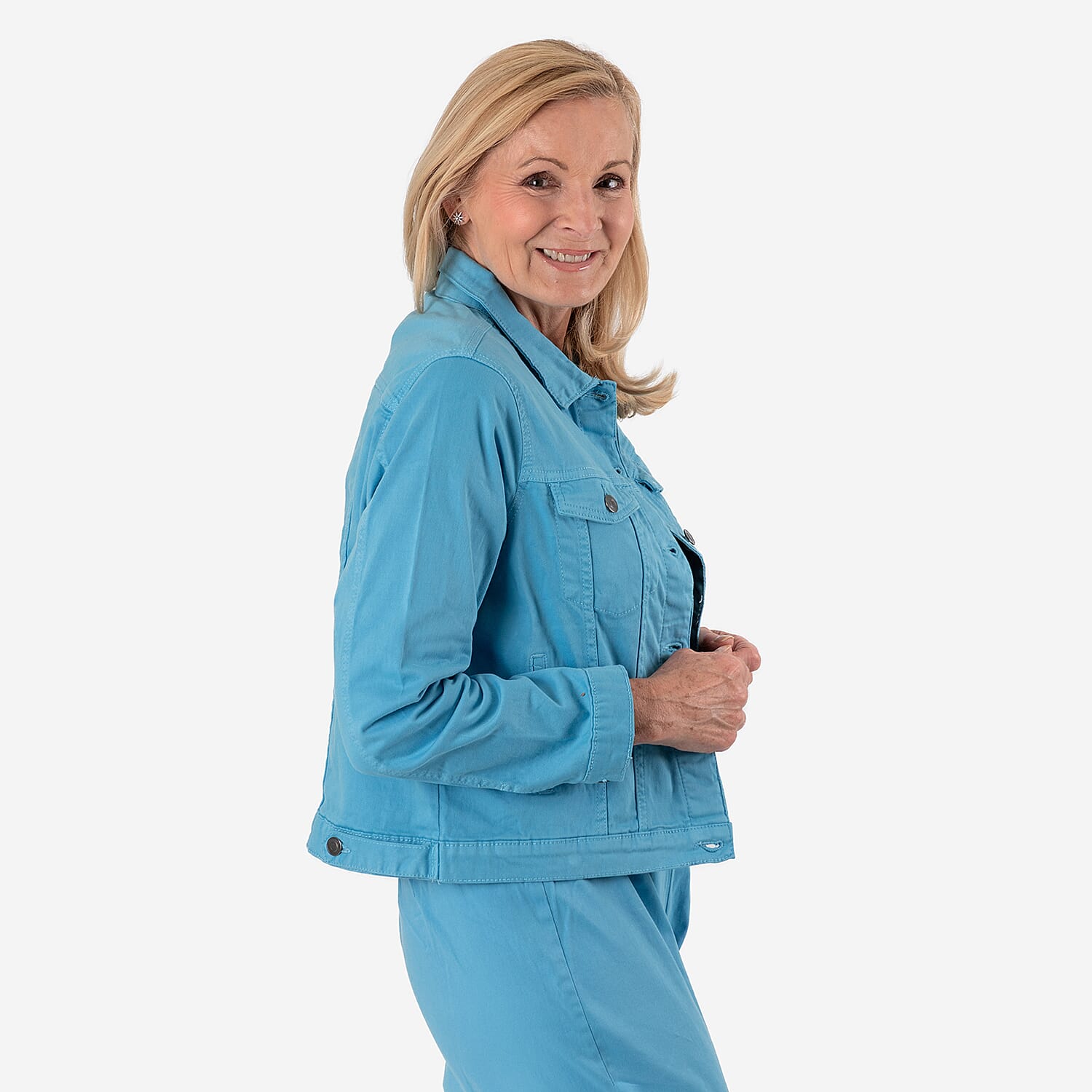 Tamsy Stretch Twill Jacket - Lightweight & Stylish (Size 12) - Turqouise Tamsy Stretch Twill Jacket - Lightweight & Stylish (Size 12) - Turqouise