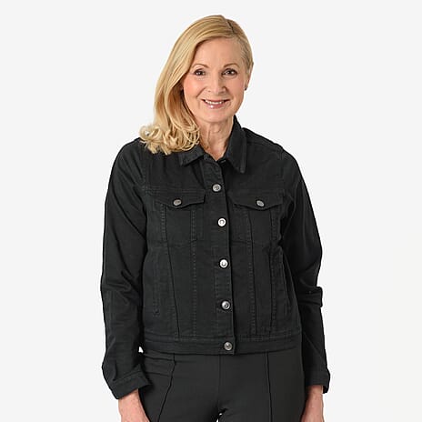 Tamsy Women Strech Twill Trucker Jacket (Size 10) - Black