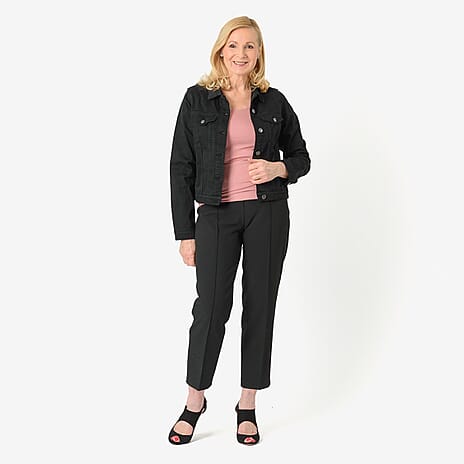 Tamsy Women Strech Twill Trucker Jacket (Size 16) - Black